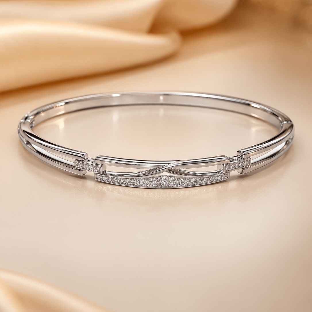 Light Luxury Inlaid Buckle Bangle, Trendy Design